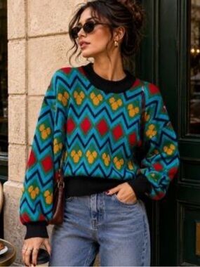 NWOT Zara Disney Mike Mouse Jacquard Crew Neck Sweater M